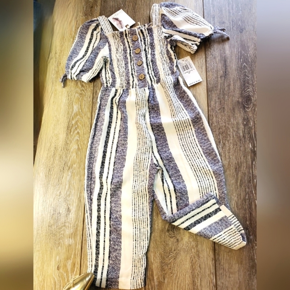 🇺🇲Jessica Simpson girl's blue & off-white short sleeve jumpsuit Size 3T and 6X